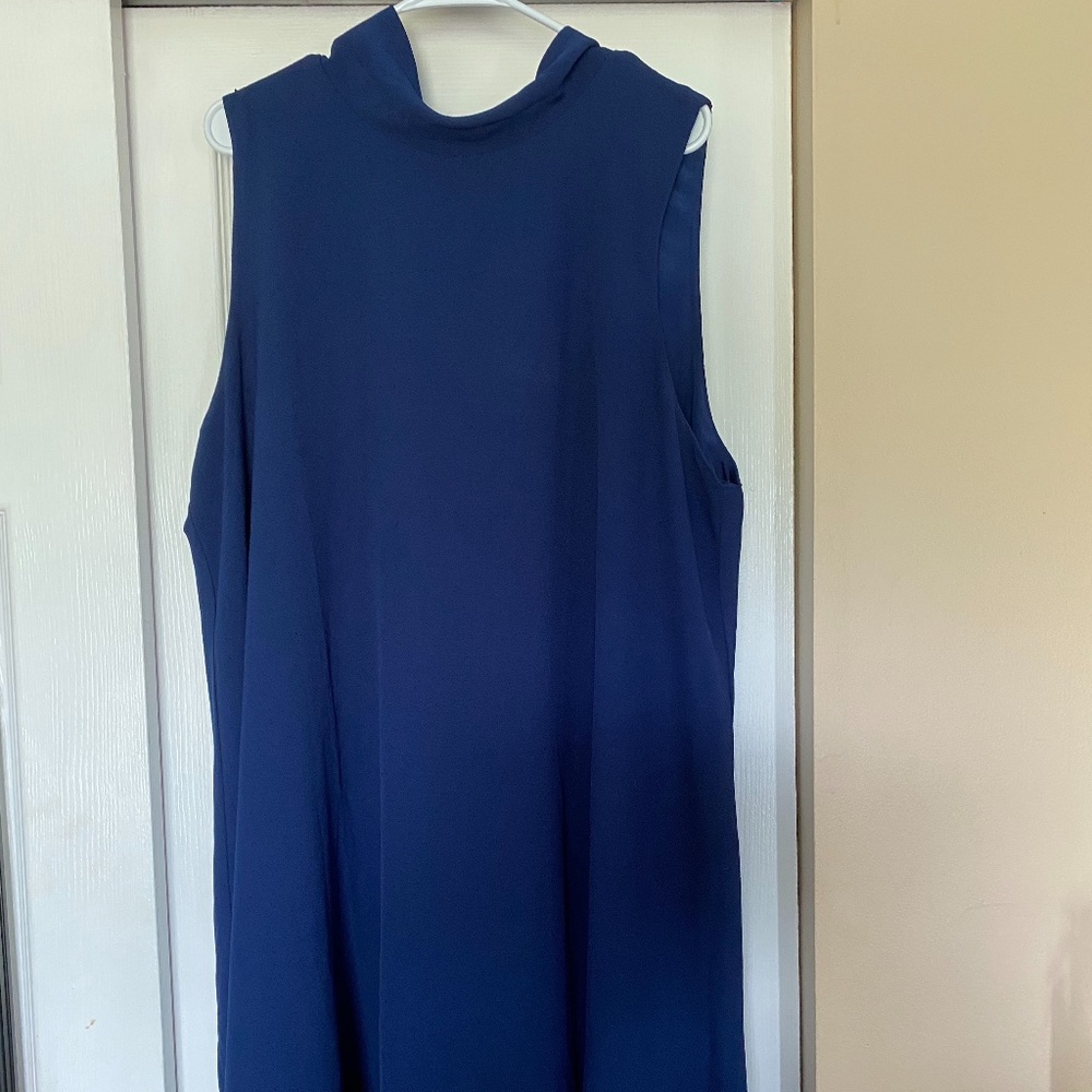 Plus Size Blue Mock Neck Smock Dress